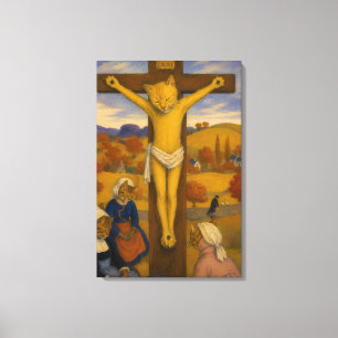 The Yellow Christ Cats – Gauguin-Inspired Feline Canvas Print