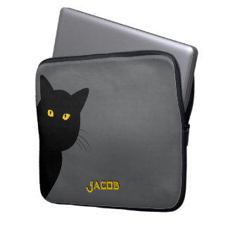 The yellow eyes black cat greeting you custom laptop sleeve