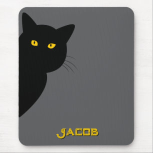 The yellow eyes black cat greeting you custom mouse mat