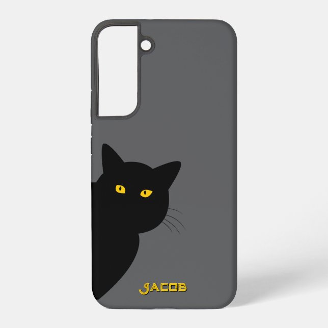 The yellow eyes black cat greeting you custom samsung galaxy s22+ case (Back)
