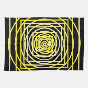 The Yellow Geometric Circle Square Black Tea Towel