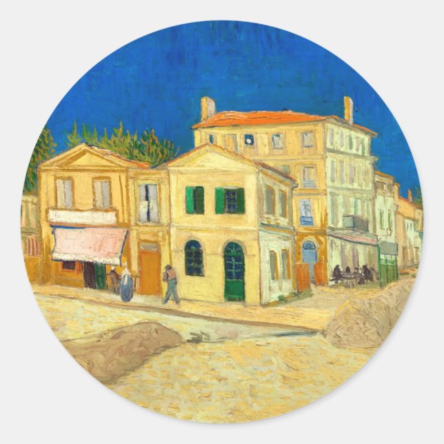 The yellow house (1888) Van Gogh Landscape Art Classic Round Sticker (Front)