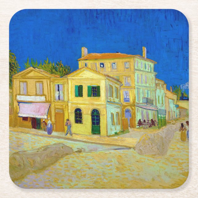 The Yellow House, Van Gogh Square Paper Coaster (Front)