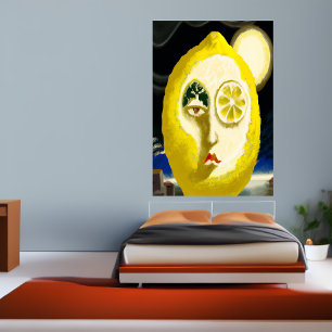 The yellow lemon face AI Art Poster