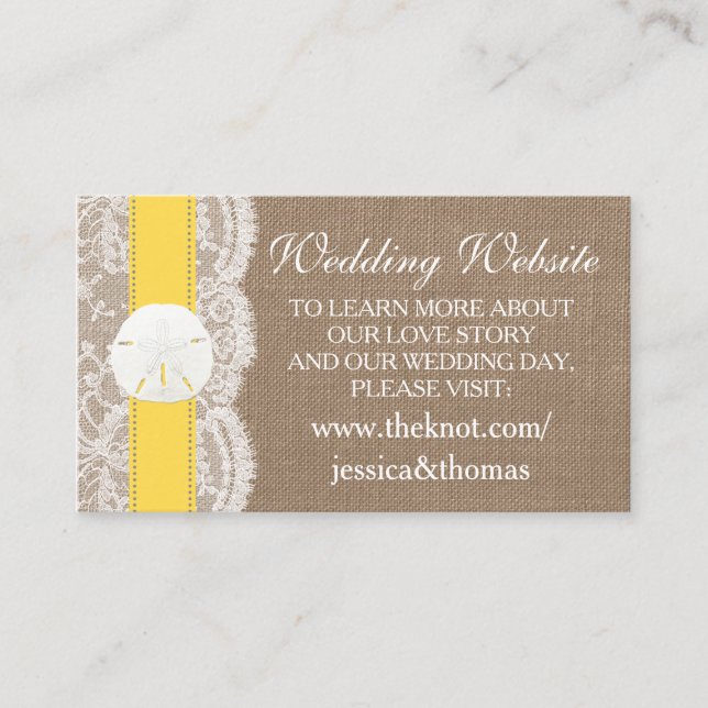 The Yellow Sand Dollar Beach Wedding Collection Enclosure Card (Front)