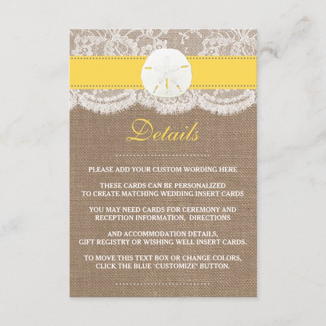 The Yellow Sand Dollar Beach Wedding Collection Enclosure Card (Front)
