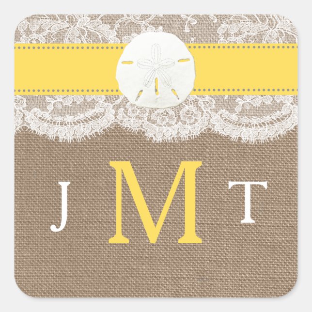 The Yellow Sand Dollar Beach Wedding Collection Square Sticker (Front)