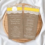 The Yellow Sand Dollar Wedding Collection Programs Programme<br><div class="desc">The yellow sand dollar beach wedding collection is a stunning design featuring a lovely rustic burlap effect background with a romantic vintage white lace effect trim finished with a stunning sand dollar and yellow ribbon. These programs can be personalised for your special occasion and would make the perfect template for...</div>