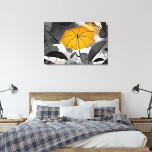 The Yellow Umbrella among Grey Umbrella's Canvas Print