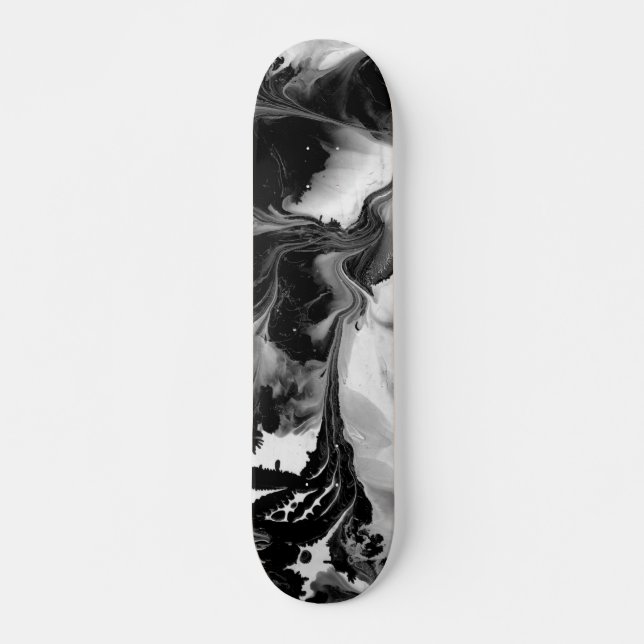 THE YIN & THE YANG (black & white abstract art) ~. Skateboard (Front)