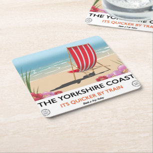 The Yorkshire coast vintage seaside poster Square Paper Coaster