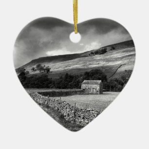 The Yorkshire Dales in mono Ceramic Tree Decoration