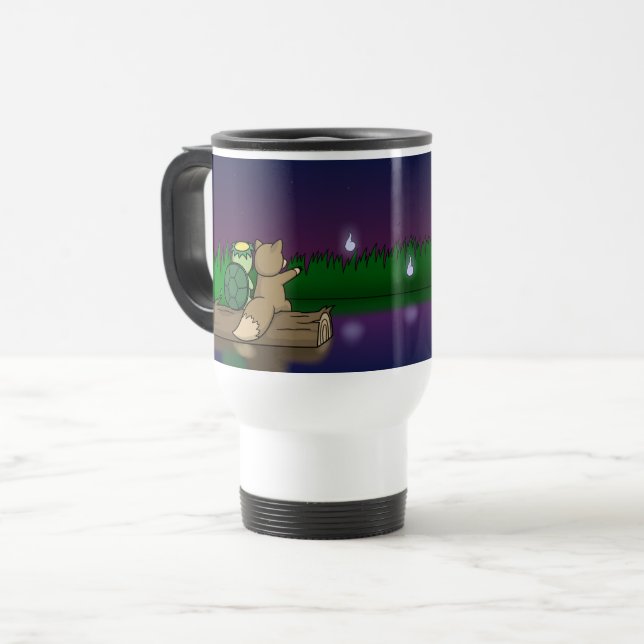 The Youkai Pond- Kappa and Kitsune Travel Mug (Front Left)