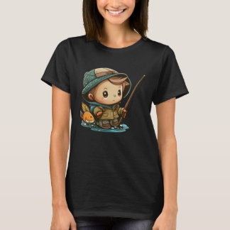 The Young Angler Cute Little Boy with Fishing Pole T-Shirt