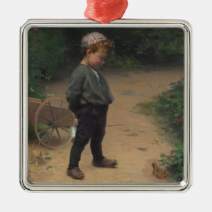 The Young Biologist With a Frog (by Paul Peel) Metal Tree Decoration