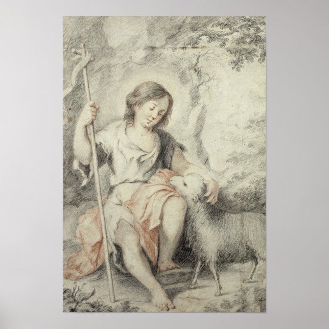 The Young John with the Lamb in a Landscape Poster (Front)