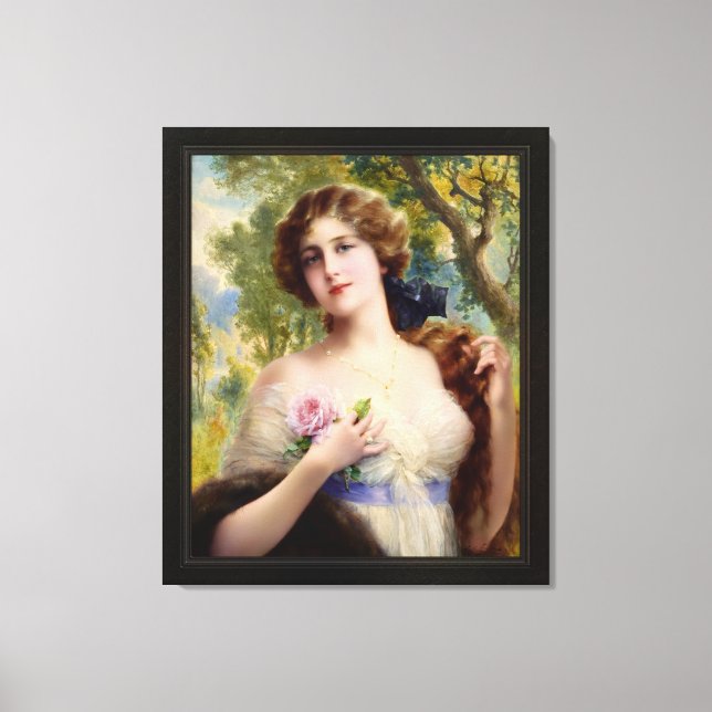 The Young Lady With A Rose by Emile Vernon Canvas Print (Front)