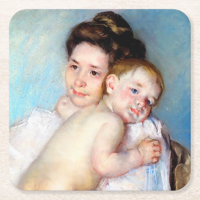 The Young Mother, Cassatt Square Paper Coaster (Front)