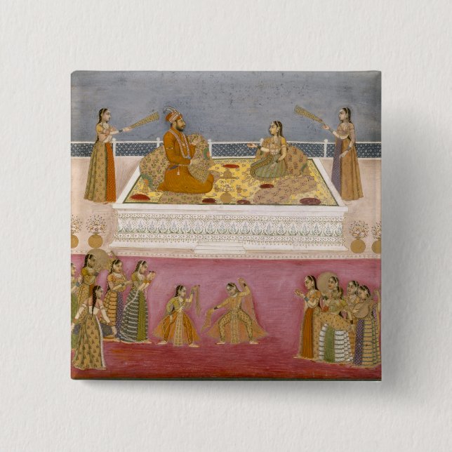 The young Mughal Emperor Muhammad Shah at a nautch 15 Cm Square Badge (Front)