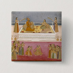 The young Mughal Emperor Muhammad Shah at a nautch 15 Cm Square Badge