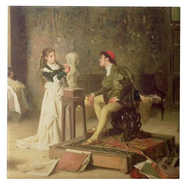 The Young Sculptress (oil on canvas) Tile (Front)