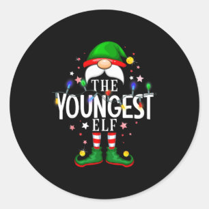 The Youngest Elf Christmas Family Pajama Party Classic Round Sticker
