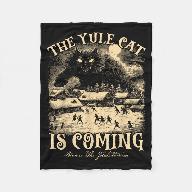 The Yule Cat Is Coming Gothic Christmas Winter Sol Fleece Blanket (Front)