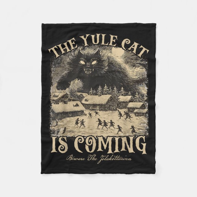 The Yule Cat Is Coming Icelandic Christmas Cat Mom Fleece Blanket (Front)