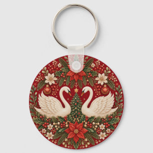 The Yuletide Swans' Embrace Key Ring