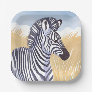 The Zebra   Watercolor Safari Animal Nature Paper Plate