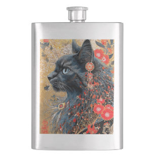 The Zen Cat Vintage Japanese Ukiyo-e Hip Flask