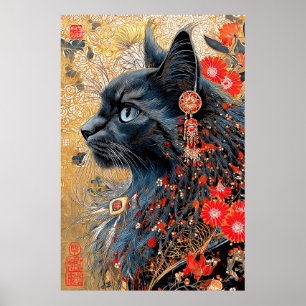 The Zen Cat   Vintage Japanese Ukiyo-e Poster