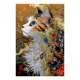 The Zen Cat   Vintage Japanese Ukiyo-e Poster