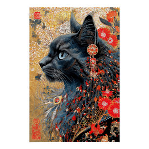 The Zen Cat   Vintage Japanese Ukiyo-e Poster