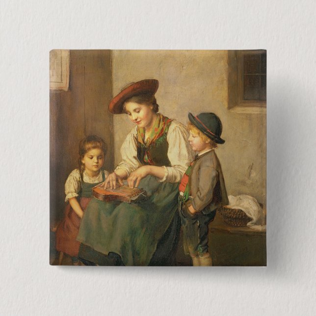 The Zither Player 15 Cm Square Badge (Front)