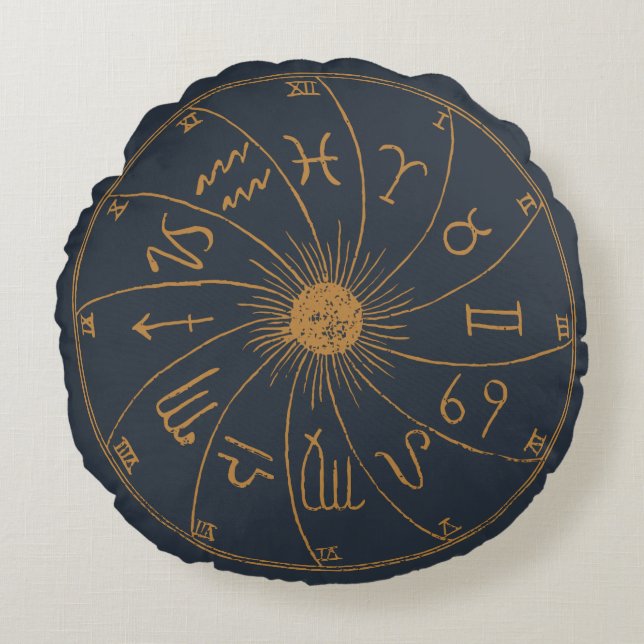 The Zodiac Wheel - Fortune Telling Round Cushion (Front)