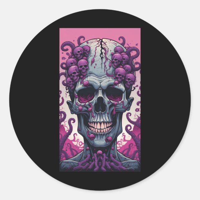 The Zombie Has Brain Covering Its Head  Classic Round Sticker (Front)