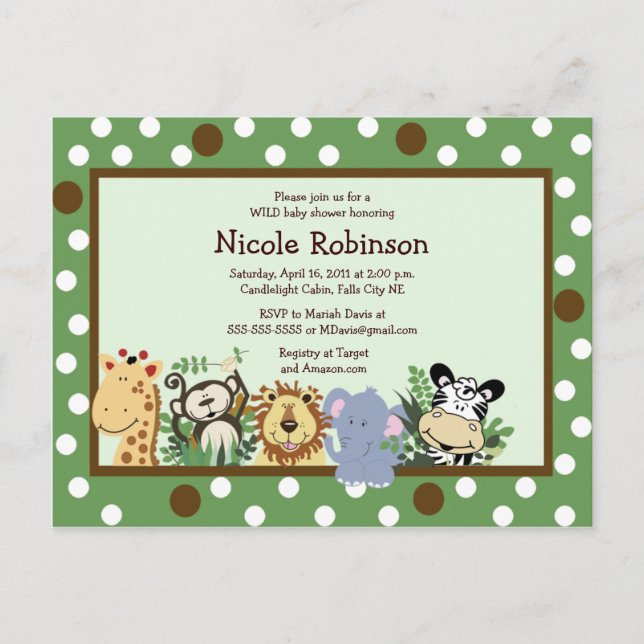 THE ZOO CREW Jungle animals baby shower postcard (Front)