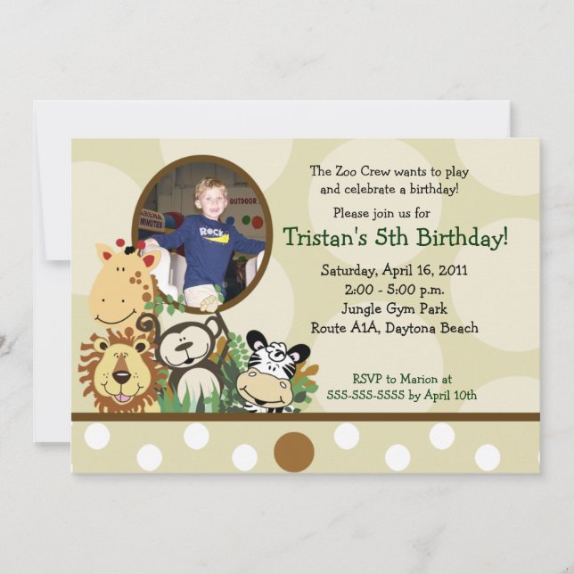 The Zoo Crew Jungle *PHOTO* Birthday - TAN Invitation (Front)