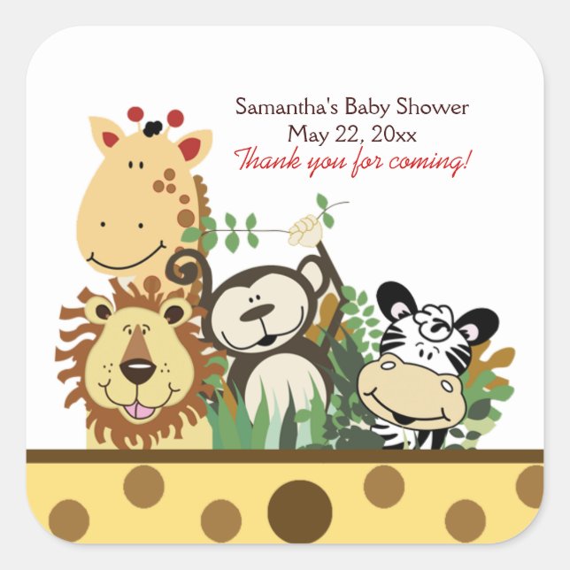 THE ZOO CREW (YELLOW) SQUARE Favour Sticker (Front)
