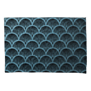 theal art deco fan pattern,teal,art deco,metallic, pillowcase