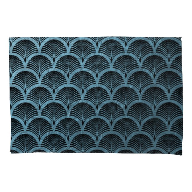 theal art deco fan pattern,teal,art deco,metallic, pillowcase (Front)