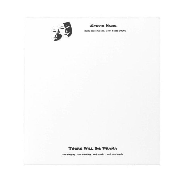 Theater Mask Comedy Tragedy Black White Notepad (Front)