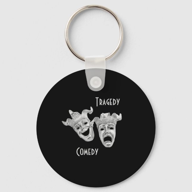 Theater Masks Comedy and Tragedy Black Key Ring (Front)