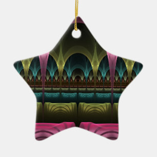 Theater of Fantasy, Abstract Colorful Fractal Art Ceramic Tree Decoration