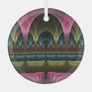 Theater of Fantasy, Abstract Colorful Fractal Art Glass Tree Decoration