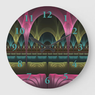 Theater of Fantasy, Abstract Colorful Fractal Art Large Clock