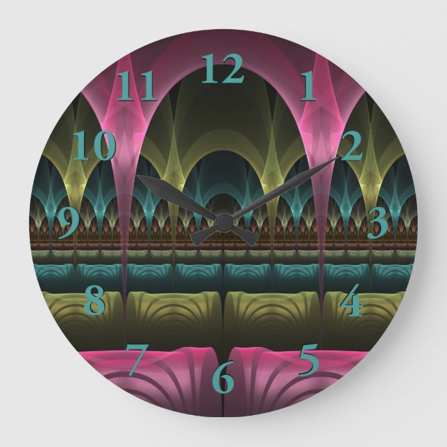 Theater of Fantasy, Abstract Colorful Fractal Art Large Clock (Front)