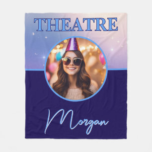 Theatre Deep Royal Custom Photo and Name Fleece Blanket