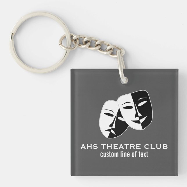 Theatre Drama Club Masks Custom Thespian Name Key Ring (Front)